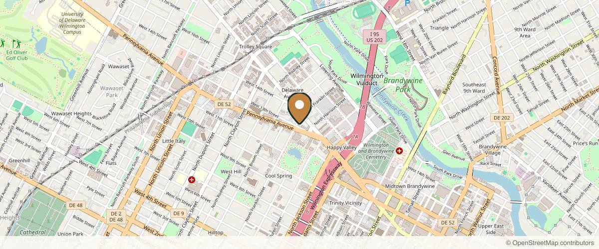 Map showing the exact location of First State Med Spa at 1300 N Franklin St, Wilmington, DE 19806, USA