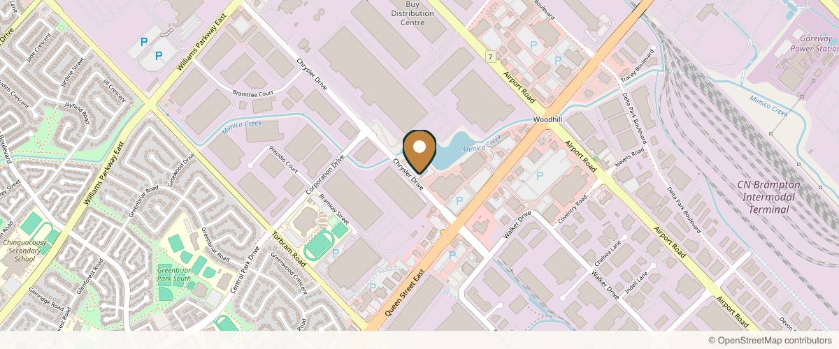 Map showing the exact location of Five Senses Spa at 125 Chrysler Dr #8, Brampton, ON L6S 6L1, Canada