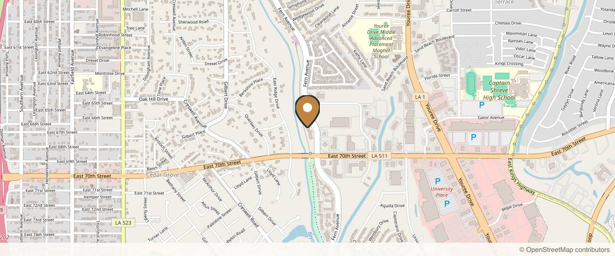 Map showing the exact location of Fixx Medical Spa at 6930 Fern Ave Ste 150, Shreveport, LA 71105, USA