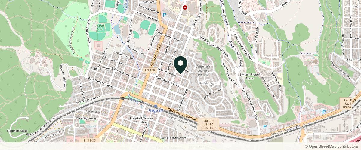 Map showing the exact location of Flagstaff Skincare Med Spa at 403 N WC Riles St suite 2, Flagstaff, AZ 86001, USA