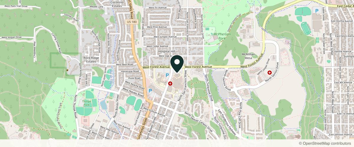 Map showing the exact location of Flagstaff Surgical Associates at 77 W Forest Ave Ste 201, Flagstaff, AZ 86001, USA