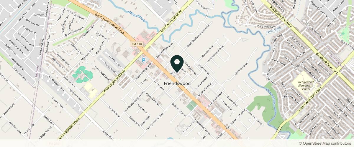 Map showing the exact location of Flawless Aesthetics & Wellness at 313 S Friendswood Dr Ste 105, Friendswood, TX 77546, USA