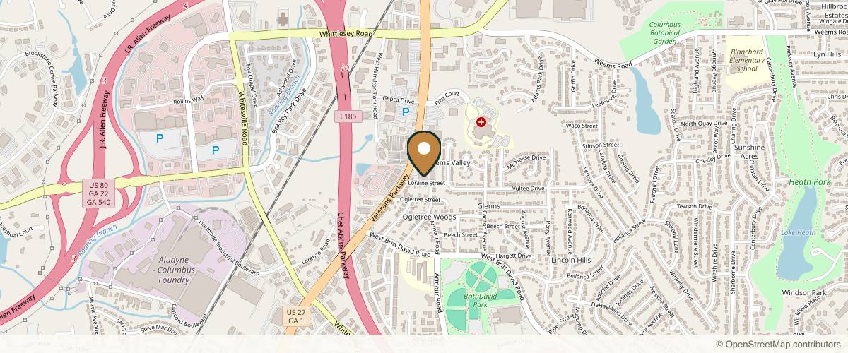 Map showing the exact location of Flawless Aesthetics at 6100 Veterans Pkwy, Columbus, GA 31909, USA