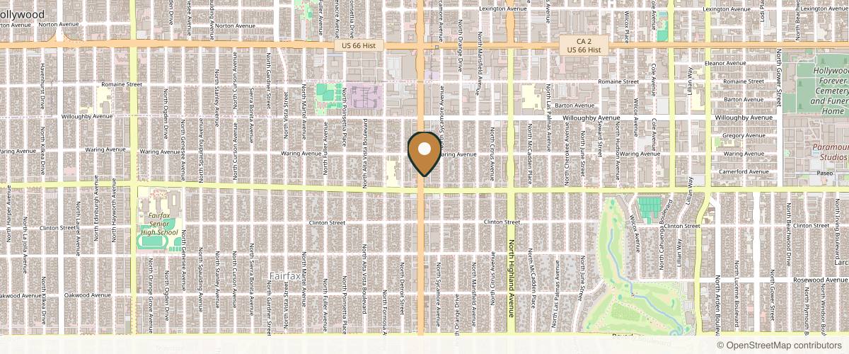 Map showing the exact location of Flawless Skin Center - West Hollywood: Med Spa at 718 N La Brea Ave, Los Angeles, CA 90038, USA