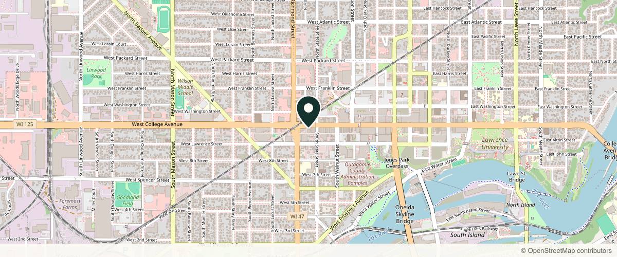Map showing the exact location of Float Light at 609 W College Ave Ste C, Appleton, WI 54911, USA