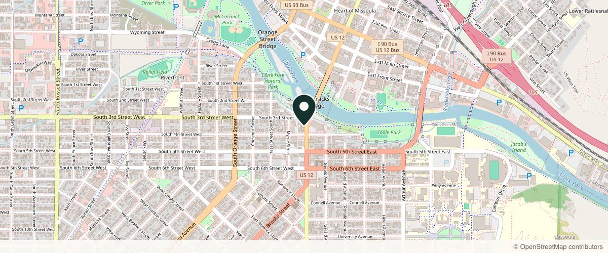 Map showing the exact location of Float Missoula at 521 S Higgins Ave, Missoula, MT 59801, USA