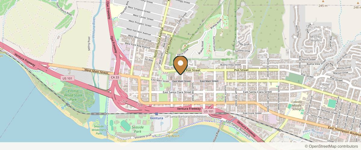 Map showing the exact location of Flora Aesthetics & Wellness at 71 N Palm St Ste 200, Upstairs, Ventura, CA 93001, USA