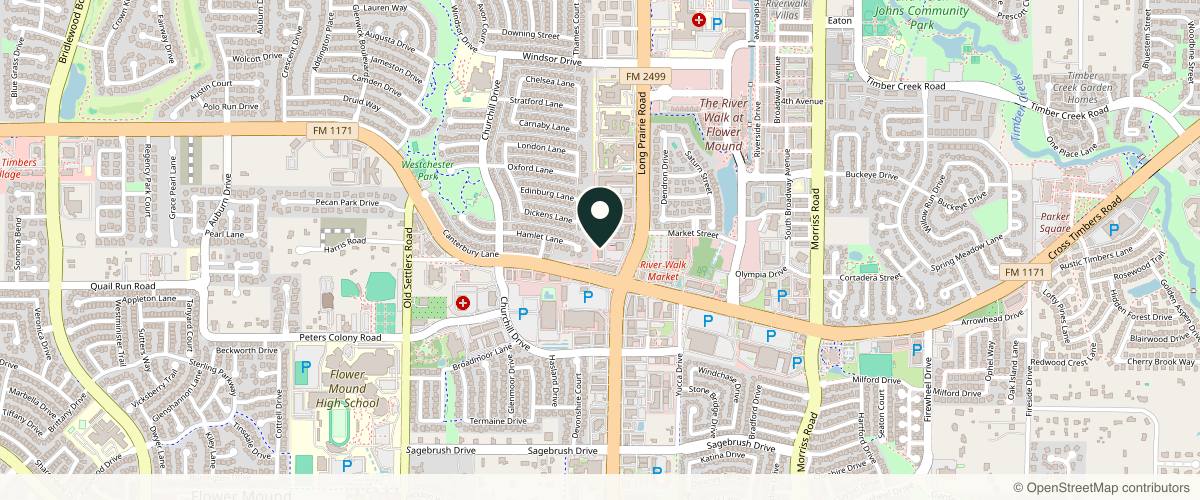 Map showing the exact location of Flower Mound Dermatology at 3821 Long Prairie Rd #100, Flower Mound, TX 75028, USA