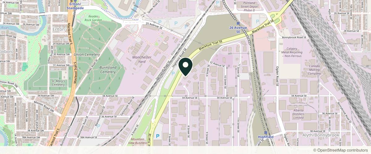 Map showing the exact location of FLY MEDISPA at 3333 8 St SE #327, Calgary, AB T2G 3A4, Canada