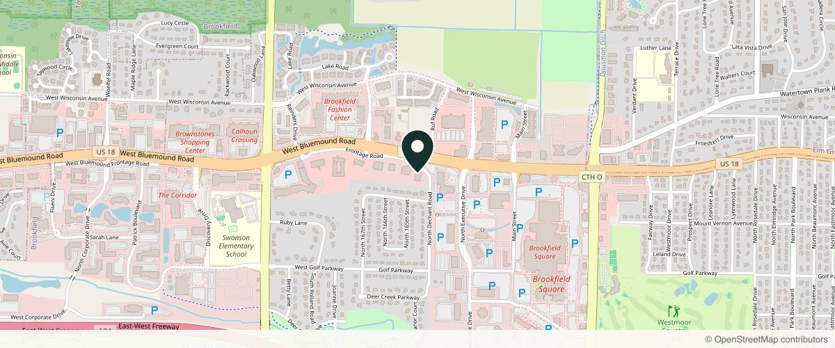 Map showing the exact location of Forefront Dermatology Brookfield, WI at 16455 W Bluemound Rd #120, Brookfield, WI 53005, USA