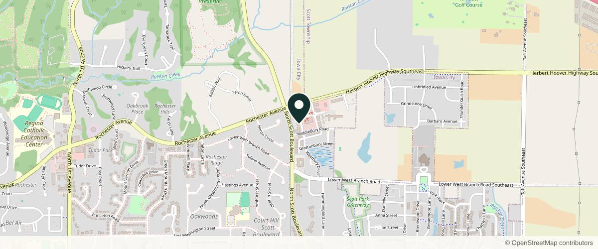 Map showing the exact location of Forefront Dermatology at 521 Westbury Dr #2, Iowa City, IA 52245, USA