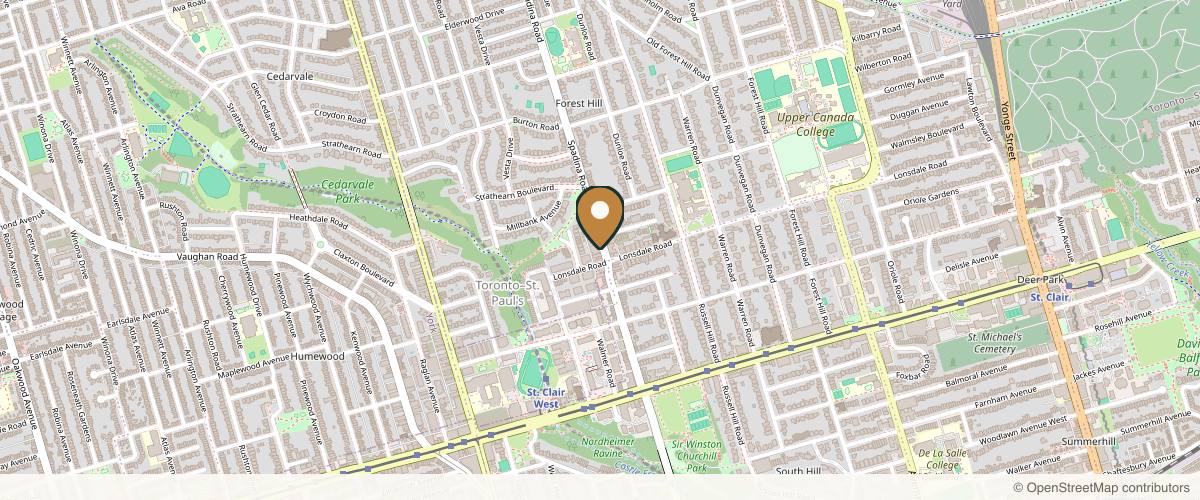 Map showing the exact location of Forest Hill Cosmetic Clinic at 446 Spadina Rd, Toronto, ON M5P 2W4, Canada