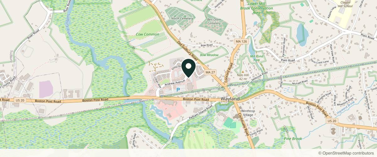 Map showing the exact location of Forever Slender MedSpa at 109 Andrew Ave, Wayland, MA 01778, USA