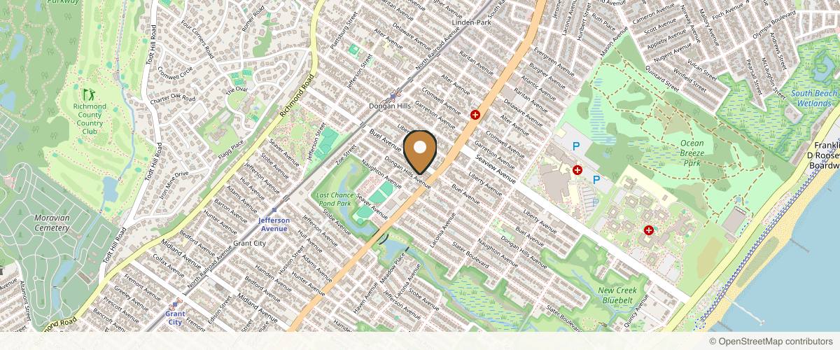 Map showing the exact location of Fountain of Glo at 235 Dongan Hills Ave, Staten Island, NY 10305, USA