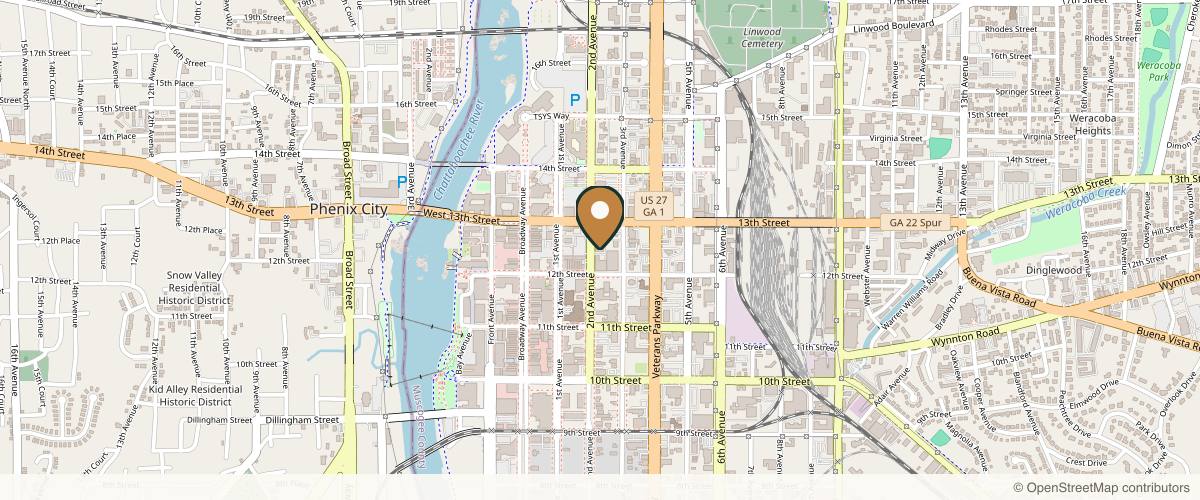 Map showing the exact location of Fountain Wellness and Aesthetics at 1220 2nd Ave Ste 103, Columbus, GA 31901, USA
