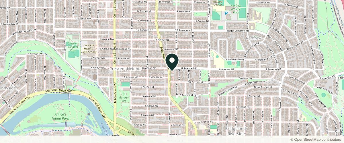 Map showing the exact location of Franks by Frida Renfrew at 826 Edmonton Trl, Calgary, AB T2E 3J6, Canada