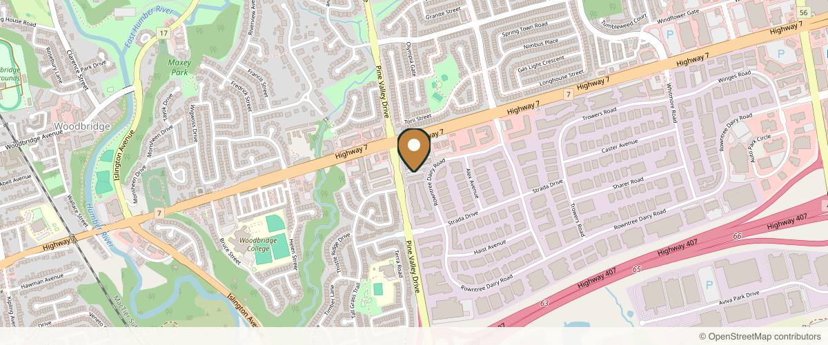 Map showing the exact location of Freedom Medi-Spa at 7611 Pine Valley Dr Unit #2, Vaughan, ON L4L 0A2, Canada