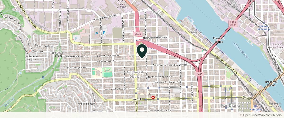 Map showing the exact location of Fresh Faces RX | Advanced Aesthetics in Portland | Dr Jodee M Anderson MD at 2235 NW Savier St, Portland, OR 97210, USA