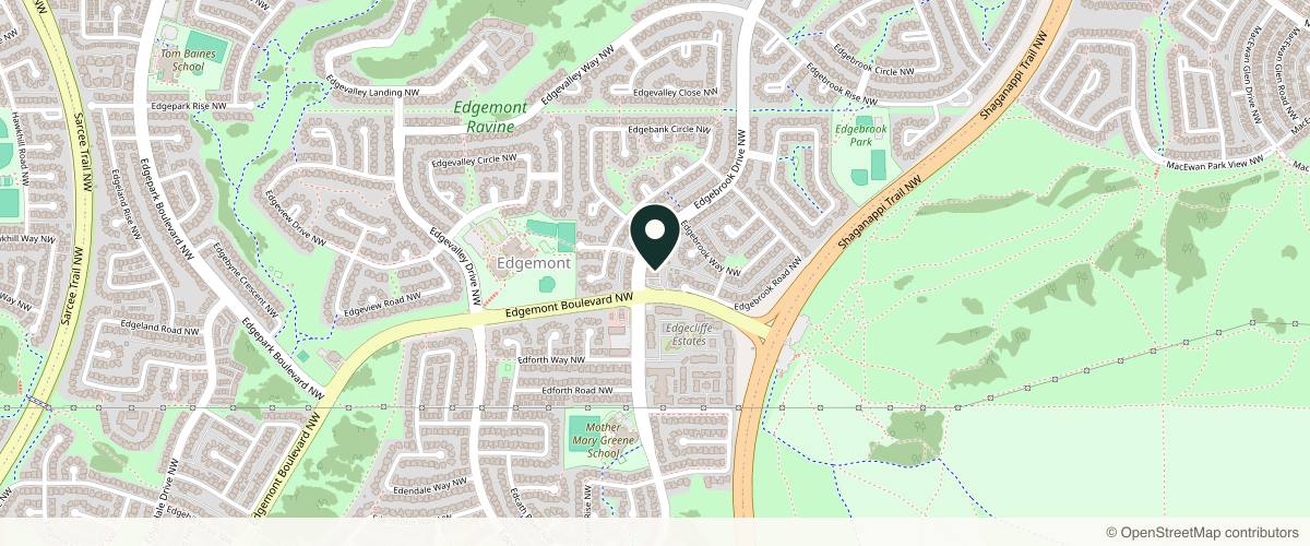 Map showing the exact location of Freya MediSpa & Wellness at 8210 Edgebrook Dr NW #115, Calgary, AB T3A 4K9, Canada
