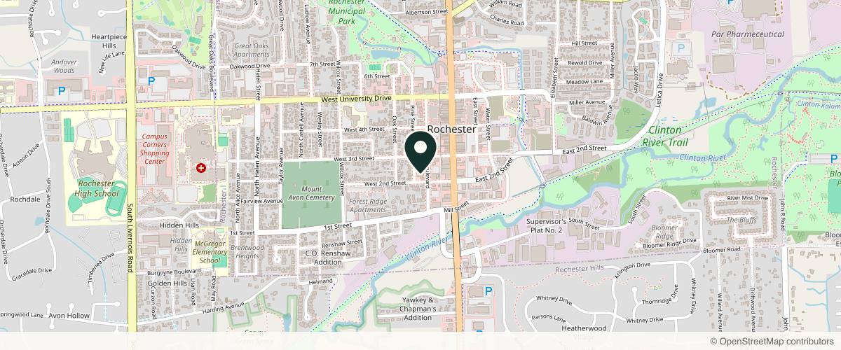 Map showing the exact location of Front Door Medspa at 211 Walnut Blvd, Rochester, MI 48307, USA