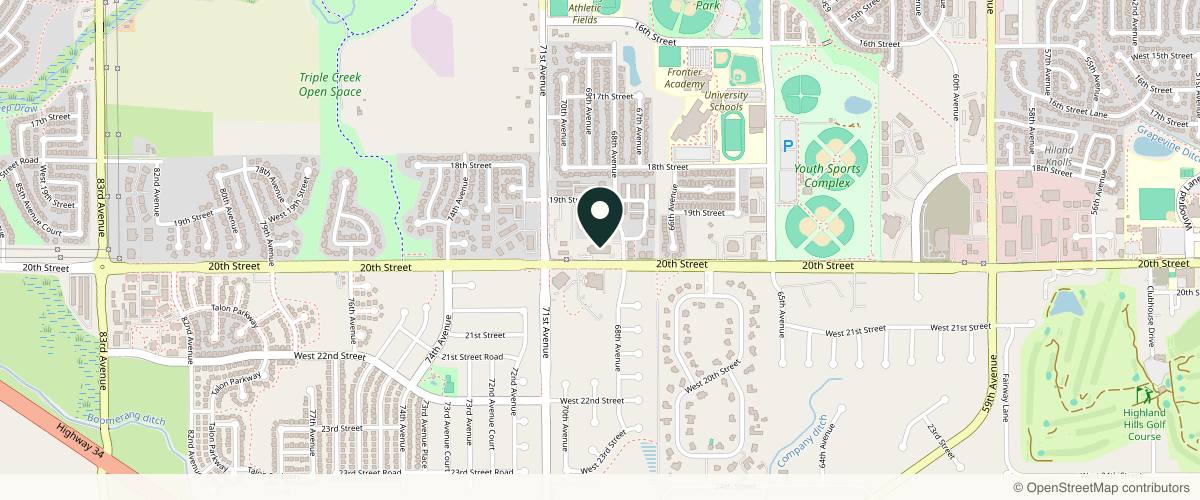 Map showing the exact location of Front Range Dermatology Associates at 6801 W 20th St, Greeley, CO 80634, USA