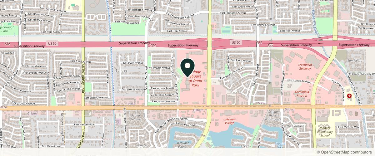 Map showing the exact location of Fuchsia Spa at 1822 S Val Vista Dr Ste 103, Mesa, AZ 85204, USA