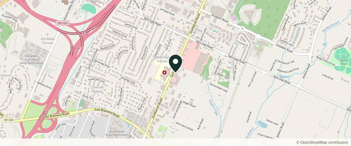 Map showing the exact location of Galen Dermatology- East at 1726 Gunbarrel Rd #200, Chattanooga, TN 37421