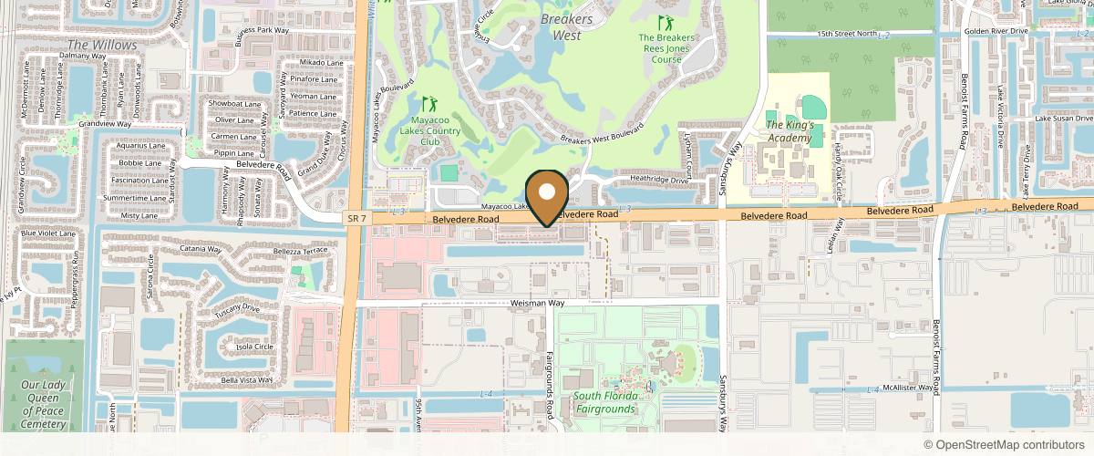 Map showing the exact location of GaliDerm Aesthetics at 9100 Belvedere Rd STE 105, Royal Palm Beach, FL 33411, USA