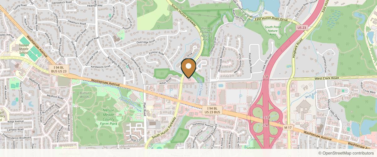 Map showing the exact location of Ganger Dermatology (Ann Arbor) at 1979 Huron Pkwy, Ann Arbor, MI 48104, USA