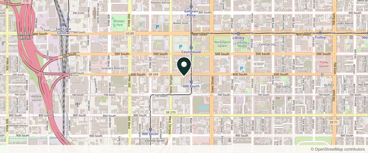 Map showing the exact location of Gateway Aesthetic Institute and Laser Center at 650 S Main St Ste 100, Salt Lake City, UT 84101, USA