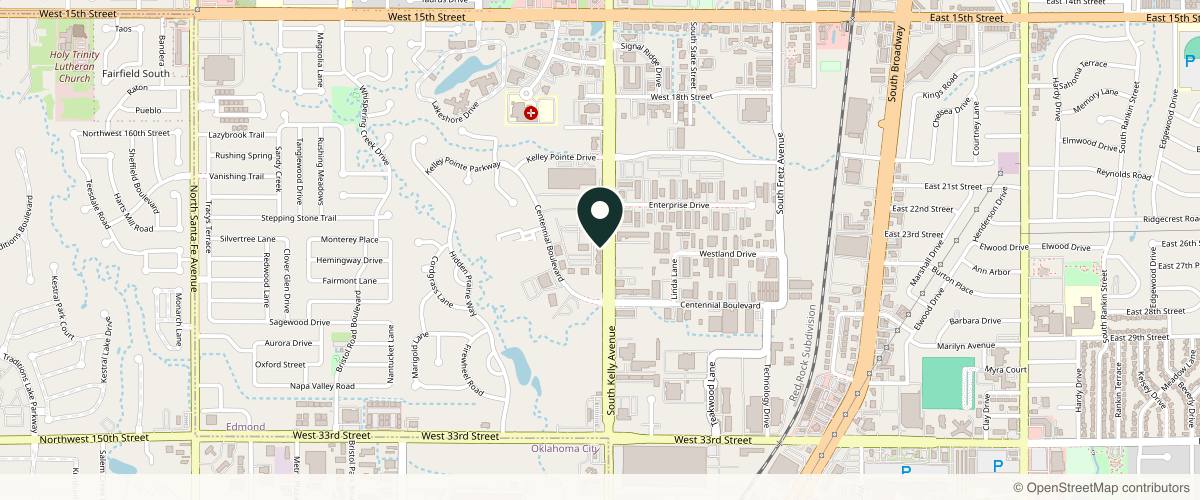 Map showing the exact location of Genesis Plastic Surgery & Medical Spa at 2505 S Kelly Ave, Edmond, OK 73013, USA