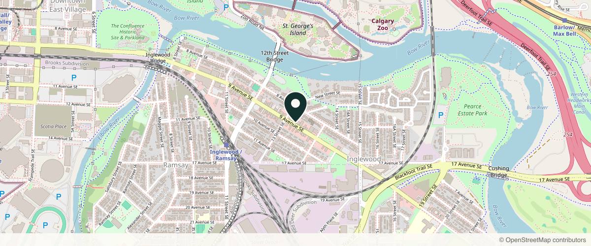 Map showing the exact location of Genesis Skin at 1412 9 Ave SE, Calgary, AB T2G 0T5, Canada