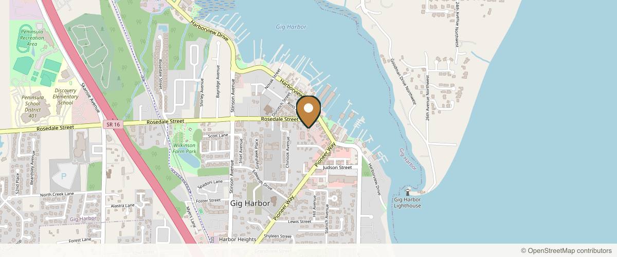 Map showing the exact location of Gig Harbor Aesthetics & Wellness at 3226 Rosedale St NW Ste 100, Gig Harbor, WA 98335, USA