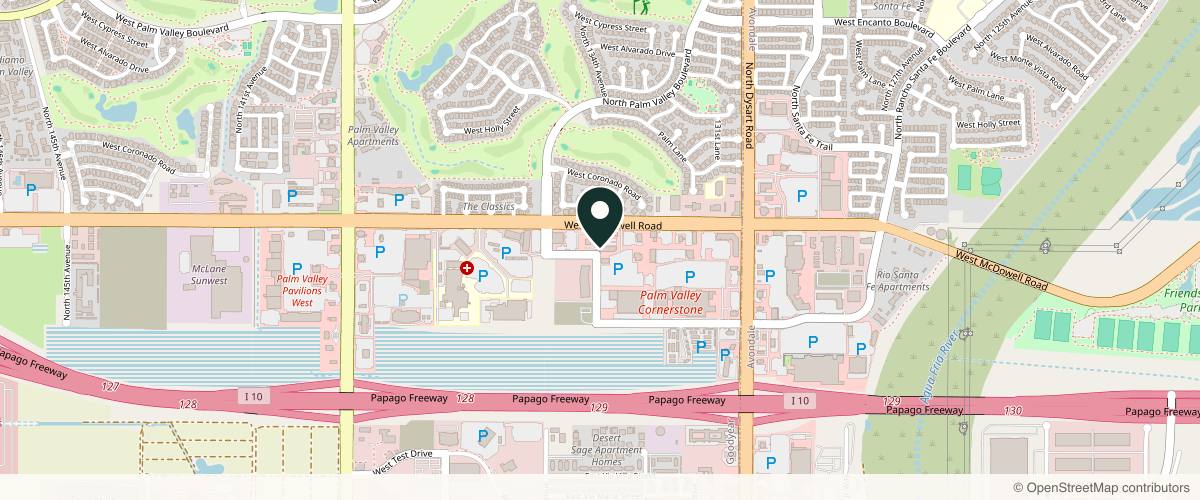 Map showing the exact location of Girltox Aesthetics at 13375 W McDowell Rd #105, Goodyear, AZ 85395, USA
