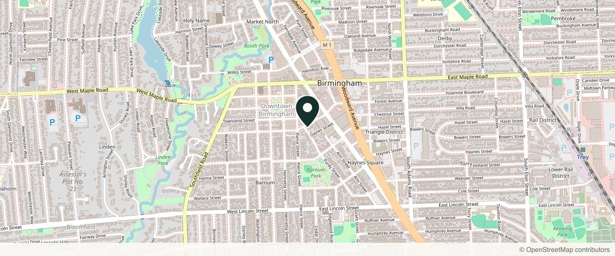 Map showing the exact location of Glam Jail Med Spa at 200 E Brown St, Birmingham, MI 48009, USA