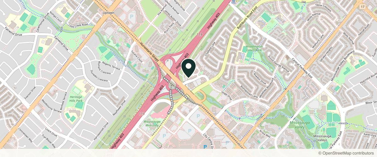 Map showing the exact location of Glamderm Medi Spa at 32 Village Centre Pl, Mississauga, ON L4Z 1V9, Canada