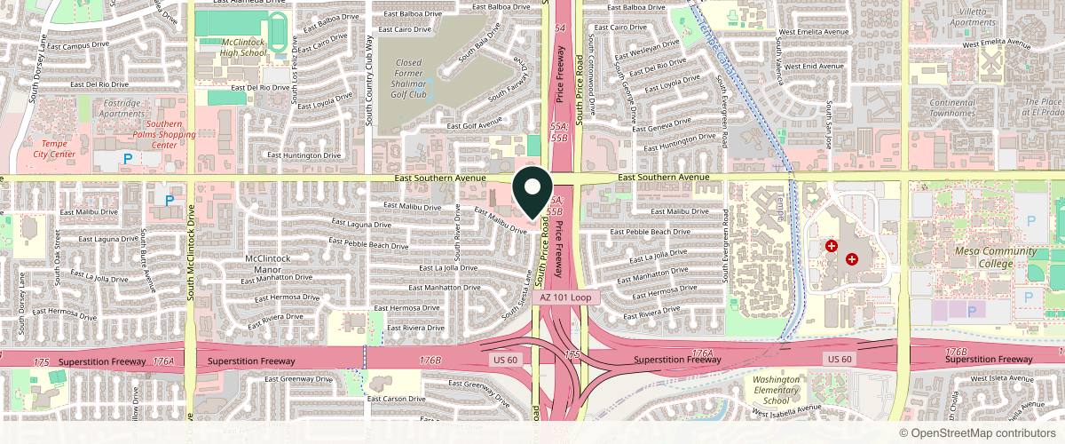 Map showing the exact location of Glenn Brown, MD - Dermatologist at 3350 S Price Rd, Tempe, AZ 85282
