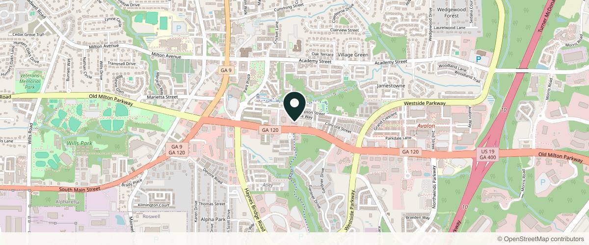 Map showing the exact location of Glitz and Glam Aesthetic at 2410 Old Milton Pkwy Ste A, Alpharetta, GA 30009, USA