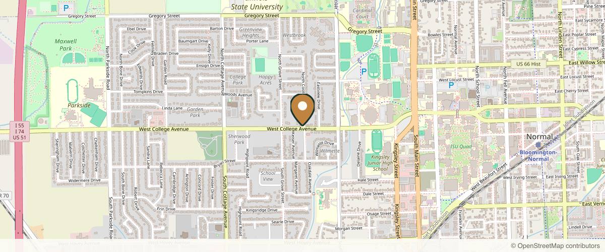 Map showing the exact location of glo facial spa & skin center at 900 W College Ave, Normal, IL 61761, USA