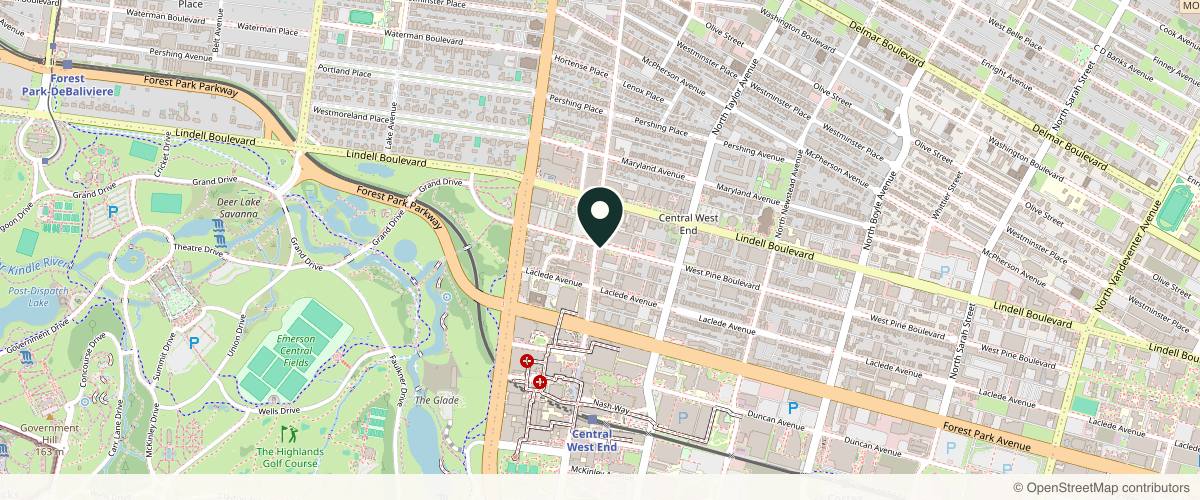 Map showing the exact location of GLO30 St Louis Central West End at 58 N Euclid Ave, St. Louis, MO 63108, USA