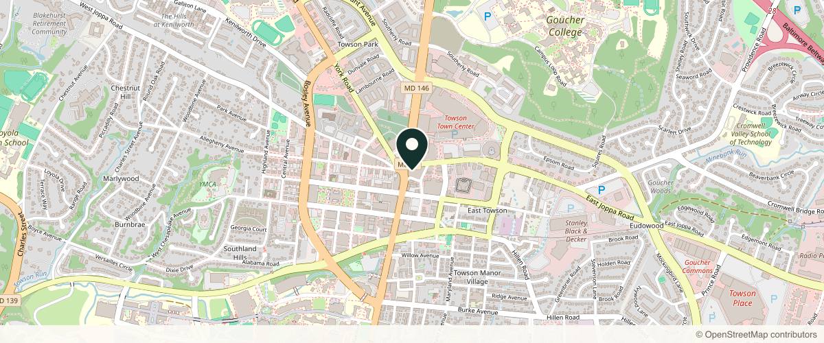 Map showing the exact location of Gloss Medical Aesthetics & Laser at Salon Lofts, 1 E Joppa Rd Suite 19, Towson, MD 21286, USA