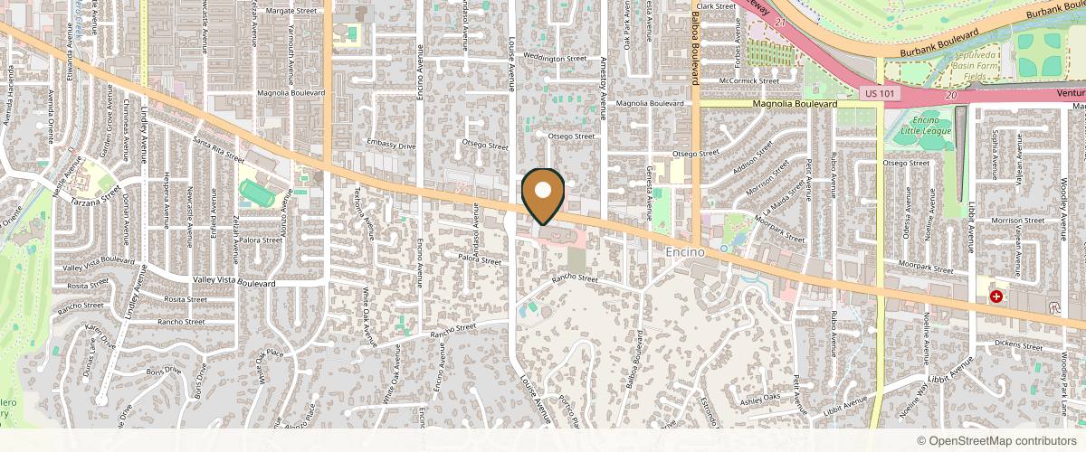 Map showing the exact location of Glow Aesthetic Center Med Spa at 17200 Ventura Blvd #302, Encino, CA 91316, USA