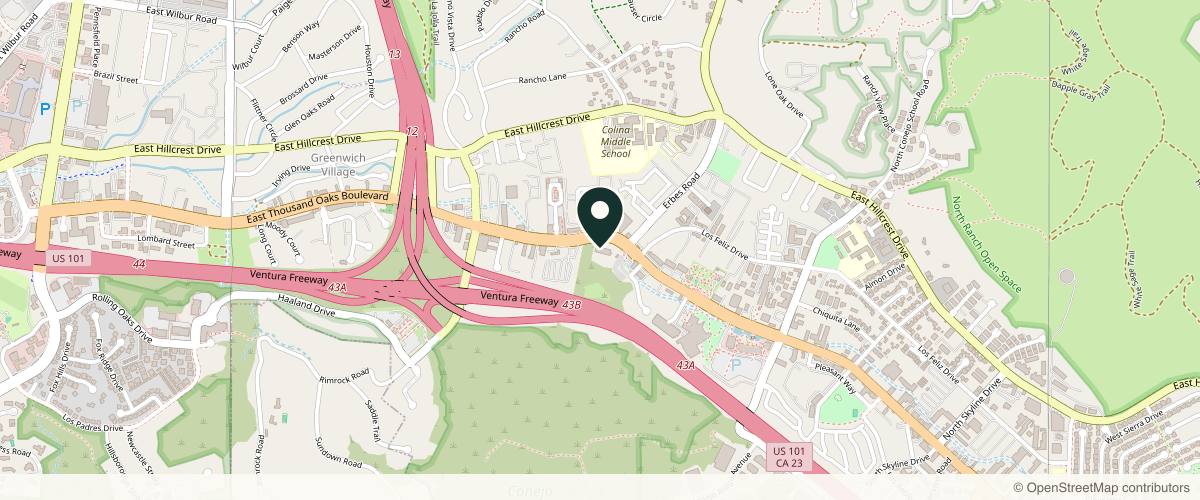 Map showing the exact location of Glow Aesthetic Center Med Spa at 1610 E Thousand Oaks Blvd Unit G, Thousand Oaks, CA 91362, USA