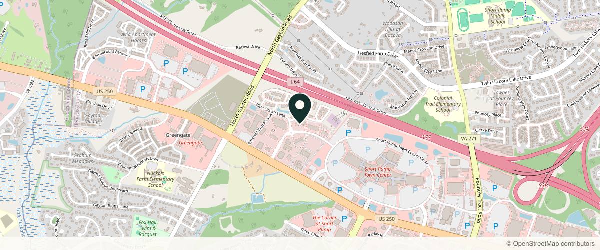 Map showing the exact location of Glow Med Spa at 201 Towne Center W Blvd #705, Richmond, VA 23233, USA