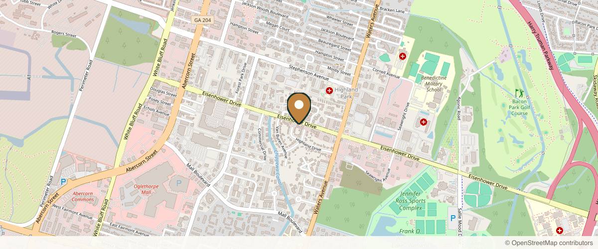 Map showing the exact location of Glow MedSpa at 415 Eisenhower Dr #6, Savannah, GA 31406, USA