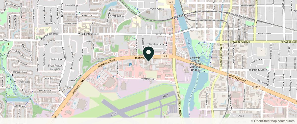 Map showing the exact location of Glow The Hydration Station Aesthetics & More at 439 Hwy 1 W, Iowa City, IA 52246, USA