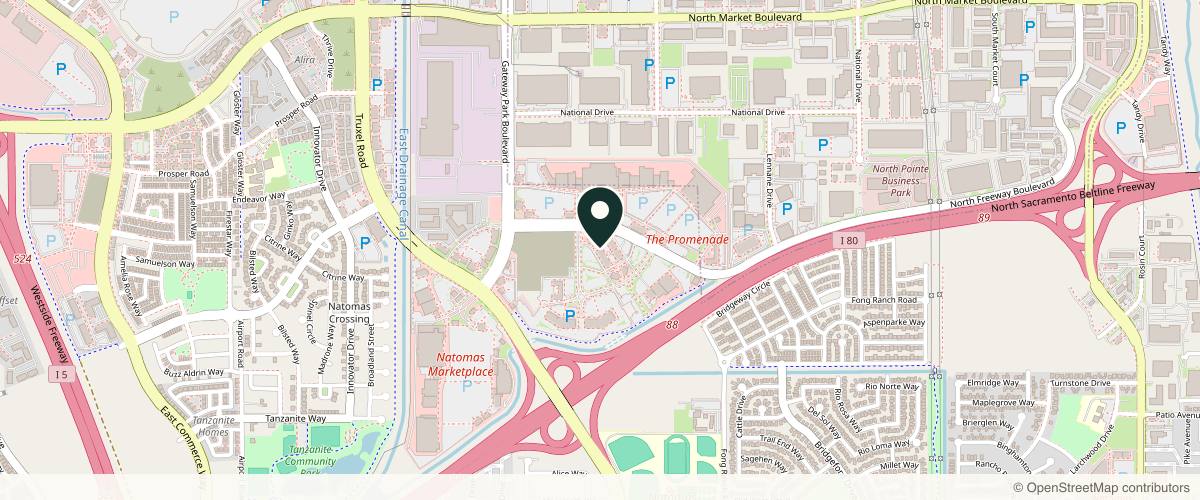 Map showing the exact location of Glowing Grace Aesthetics at 3610 N Freeway Blvd #100, Sacramento, CA 95835, USA