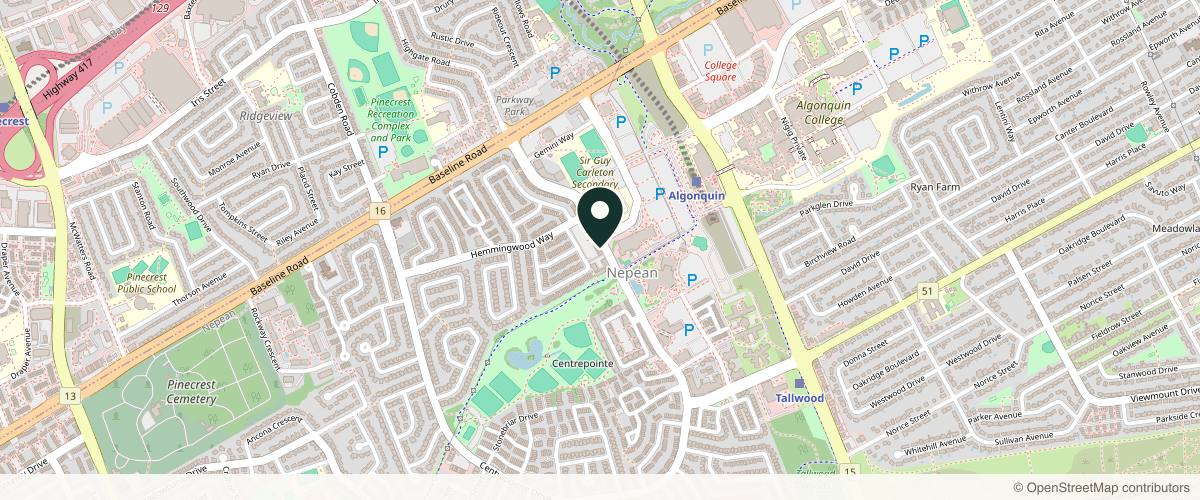 Map showing the exact location of GlowUp Medispa at 104 Centrepointe Dr, Nepean, ON K2G 6B1, Canada