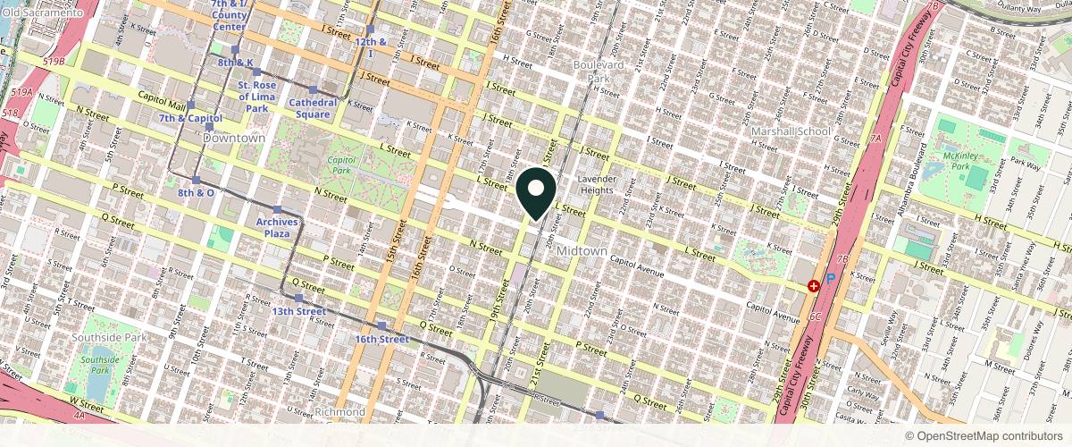 Map showing the exact location of Gloww with Mo at 1909 Capitol Ave #201, Sacramento, CA 95811, USA