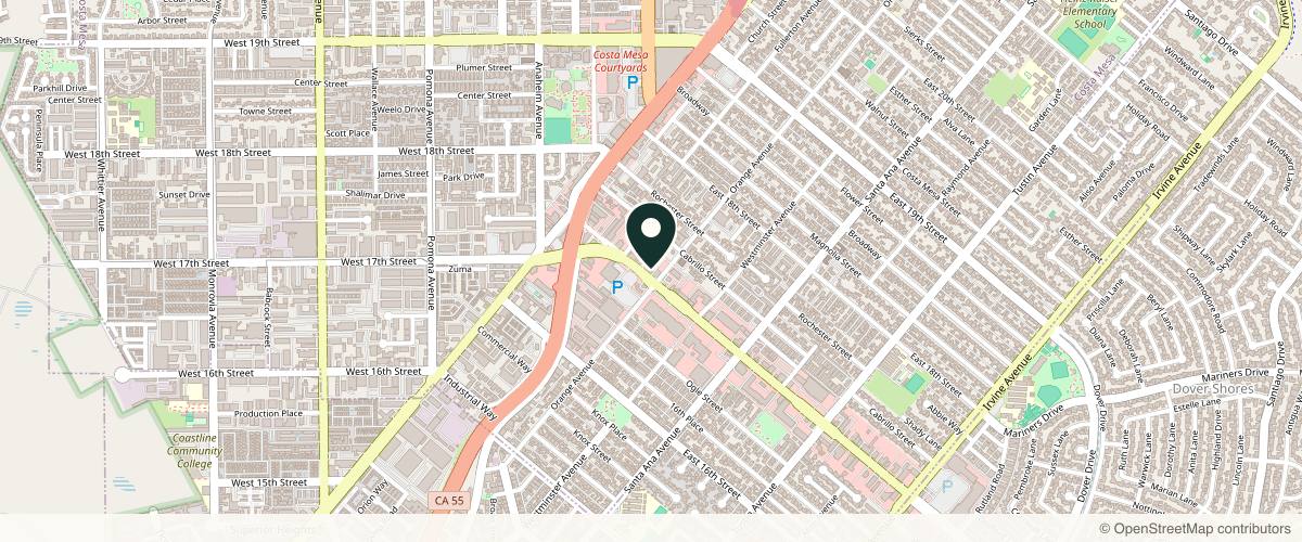 Map showing the exact location of Gold Coast Aesthetics at 188 E 17th St #101, Costa Mesa, CA 92627, USA